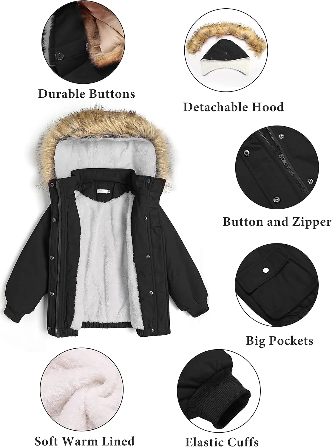 Arshiner Kids Girls Winter Coats Warm Thick Padded Hooded Fleece Lined Puffer Parka Jacket