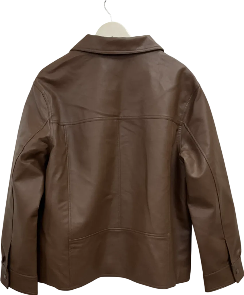 ASOS Brown Curve Zip Front Leather Look Harrington In Chocolate UK M