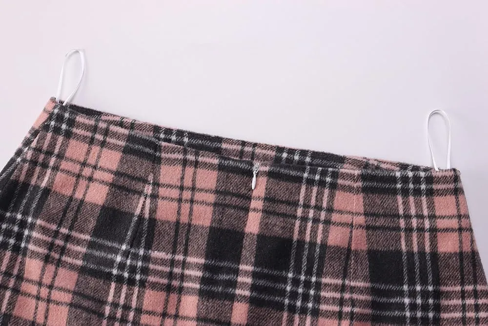 ATHX Women's High Waist Plaid Mini Skirts Fall Winter Wool Zipper Bodycon A Line Pencil Skirt Wrap Short Skirt for Women