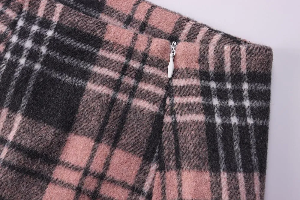 ATHX Women's High Waist Plaid Mini Skirts Fall Winter Wool Zipper Bodycon A Line Pencil Skirt Wrap Short Skirt for Women