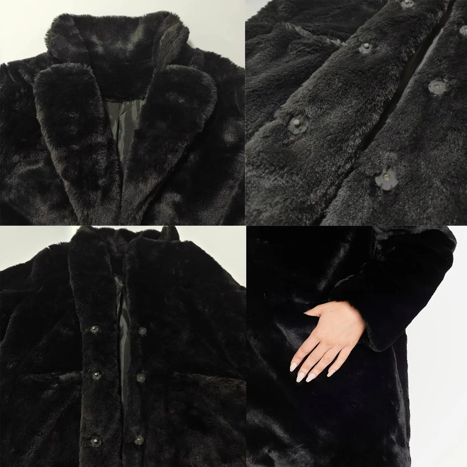 BOGURST Women Winter Faux Fur Fleece Coats Lapel Long Sleeve Snap Fashion Outerwear
