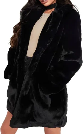 BOGURST Women Winter Faux Fur Fleece Coats Lapel Long Sleeve Snap Fashion Outerwear