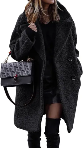 BTFBM Women 2025 Winter Faux Fur Coats Lapel Long Sleeve Fuzzy Fleece Outerwear Button Down Sherpa Jackets Fall Outfits
