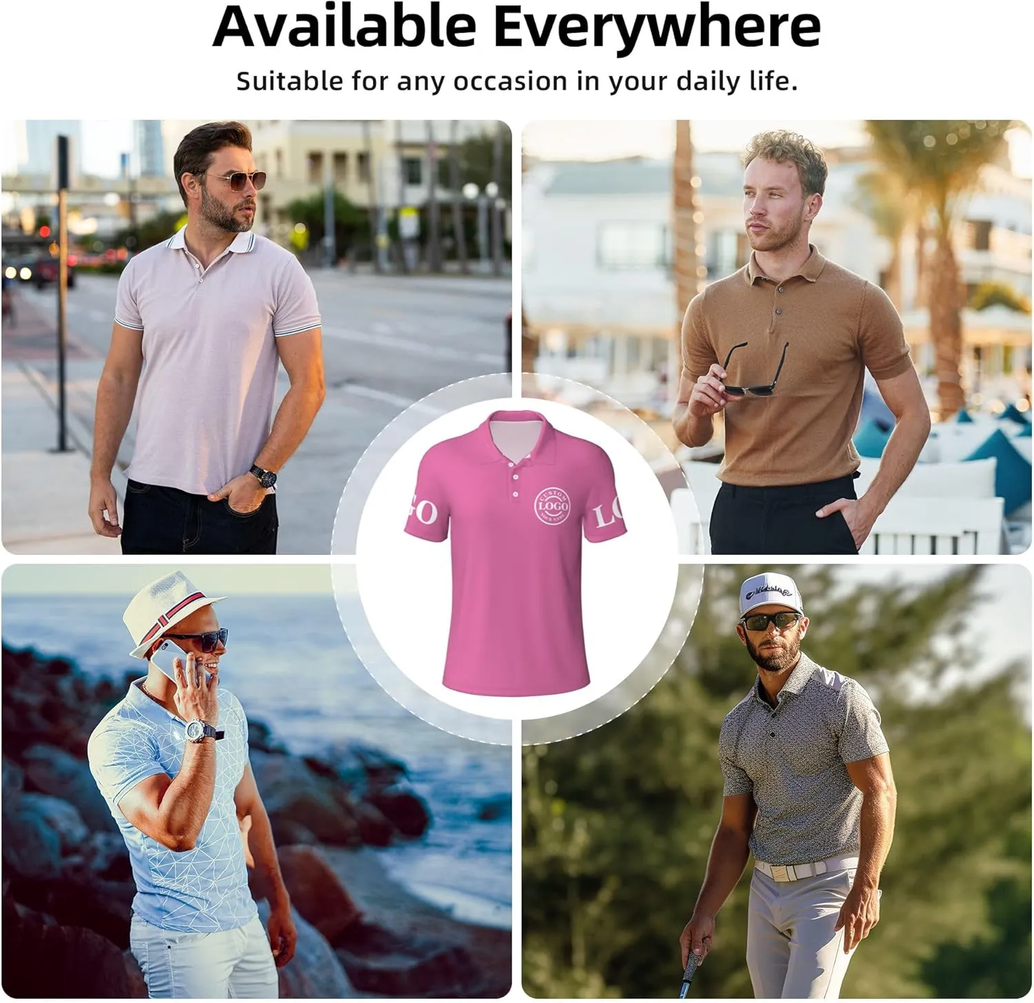 Custom Polo Shirt Add Your Text/Logo/Image Design Your Own Personalized Polo Shirts for Men Women Front Back Sleeve Print