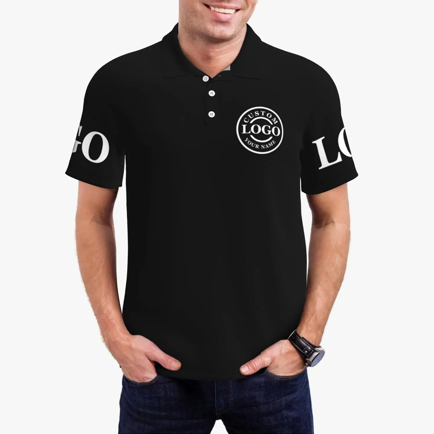 Custom Polo Shirt Add Your Text/Logo/Image Design Your Own Personalized Polo Shirts for Men Women Front Back Sleeve Print