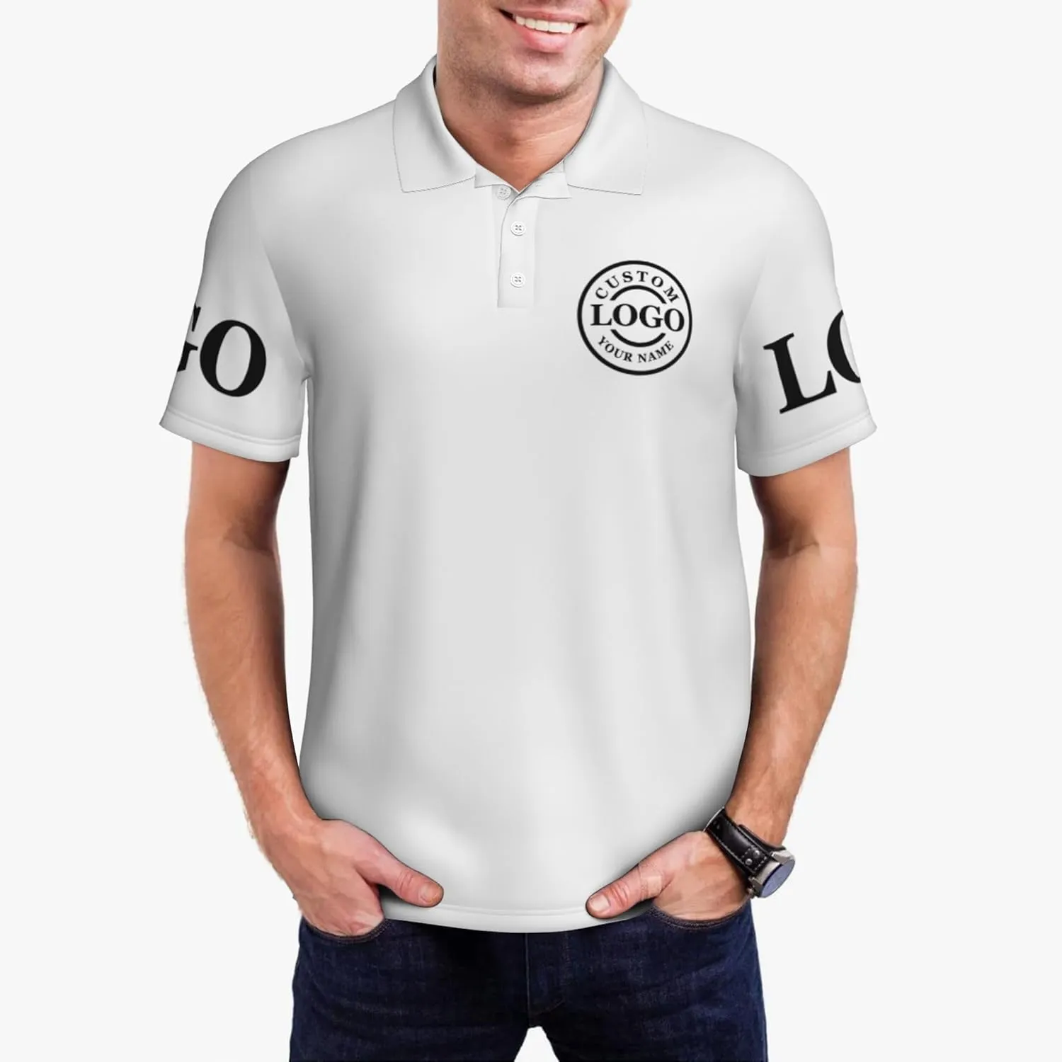 Custom Polo Shirt Add Your Text/Logo/Image Design Your Own Personalized Polo Shirts for Men Women Front Back Sleeve Print