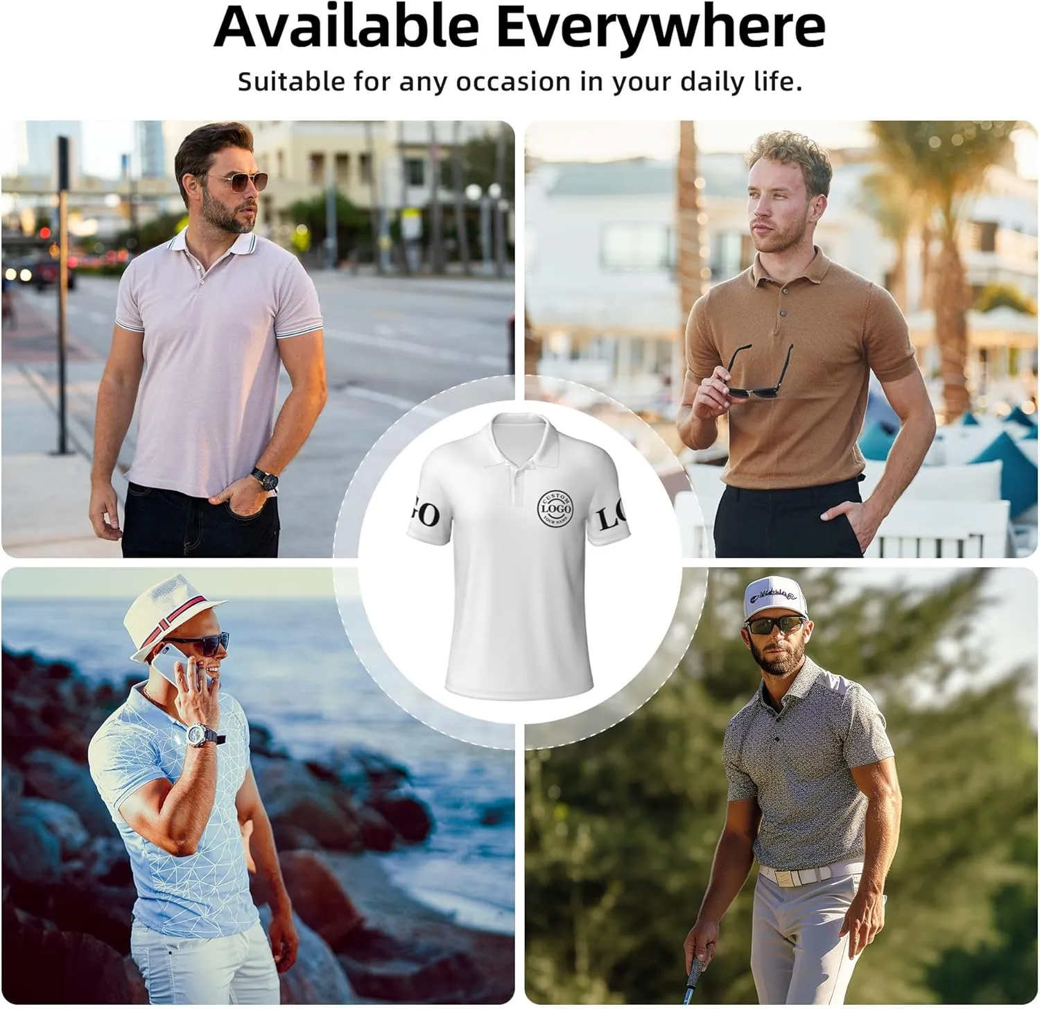 Custom Polo Shirt Add Your Text/Logo/Image Design Your Own Personalized Polo Shirts for Men Women Front Back Sleeve Print