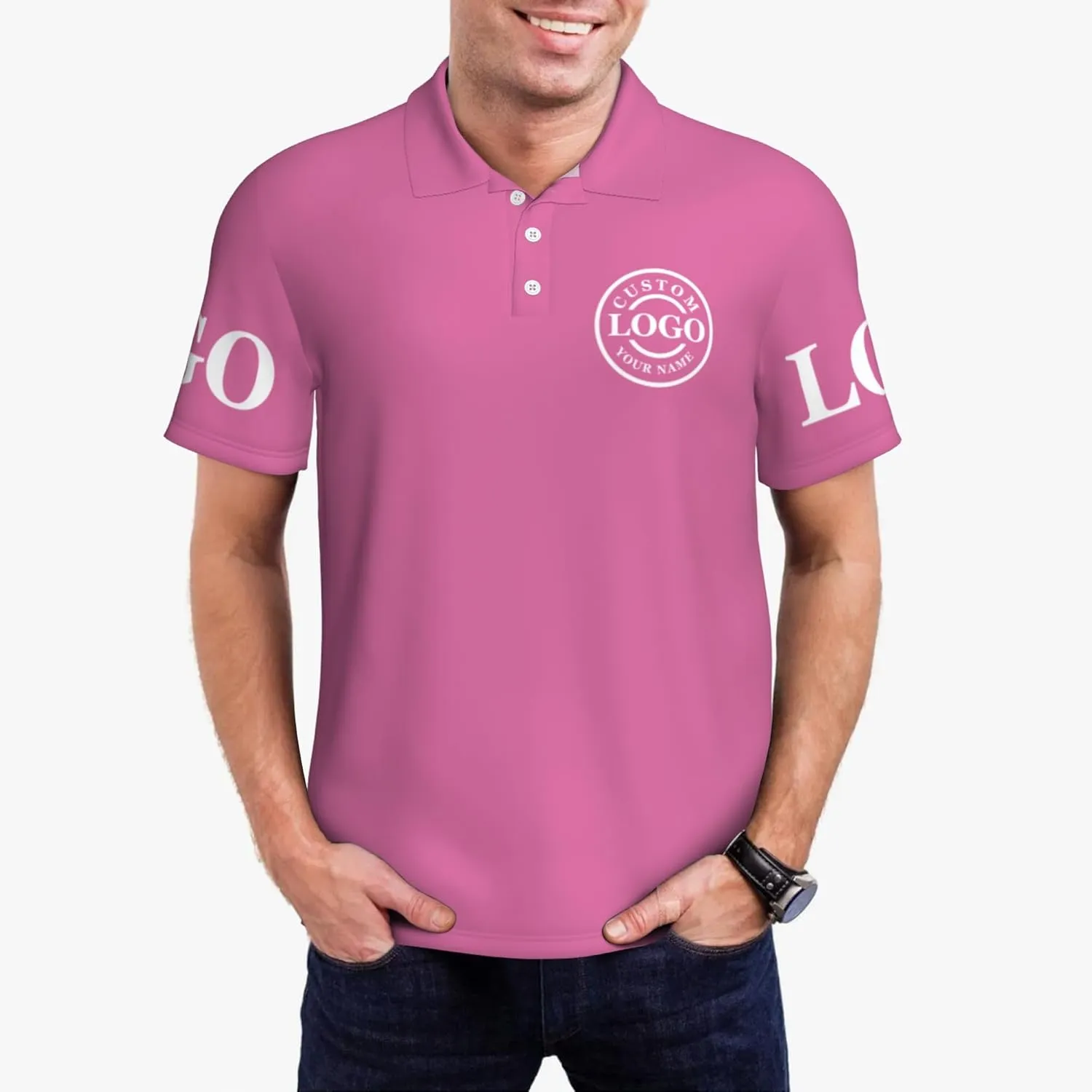 Custom Polo Shirt Add Your Text/Logo/Image Design Your Own Personalized Polo Shirts for Men Women Front Back Sleeve Print