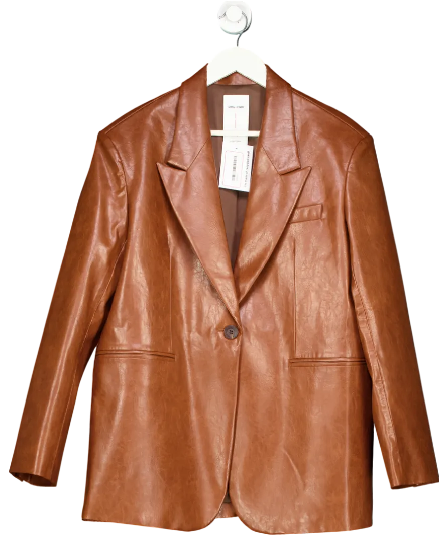 Fabrique Brown X Sinha-stanic Stonham Oversize Blazer In Eco Wax Leather UK S/M