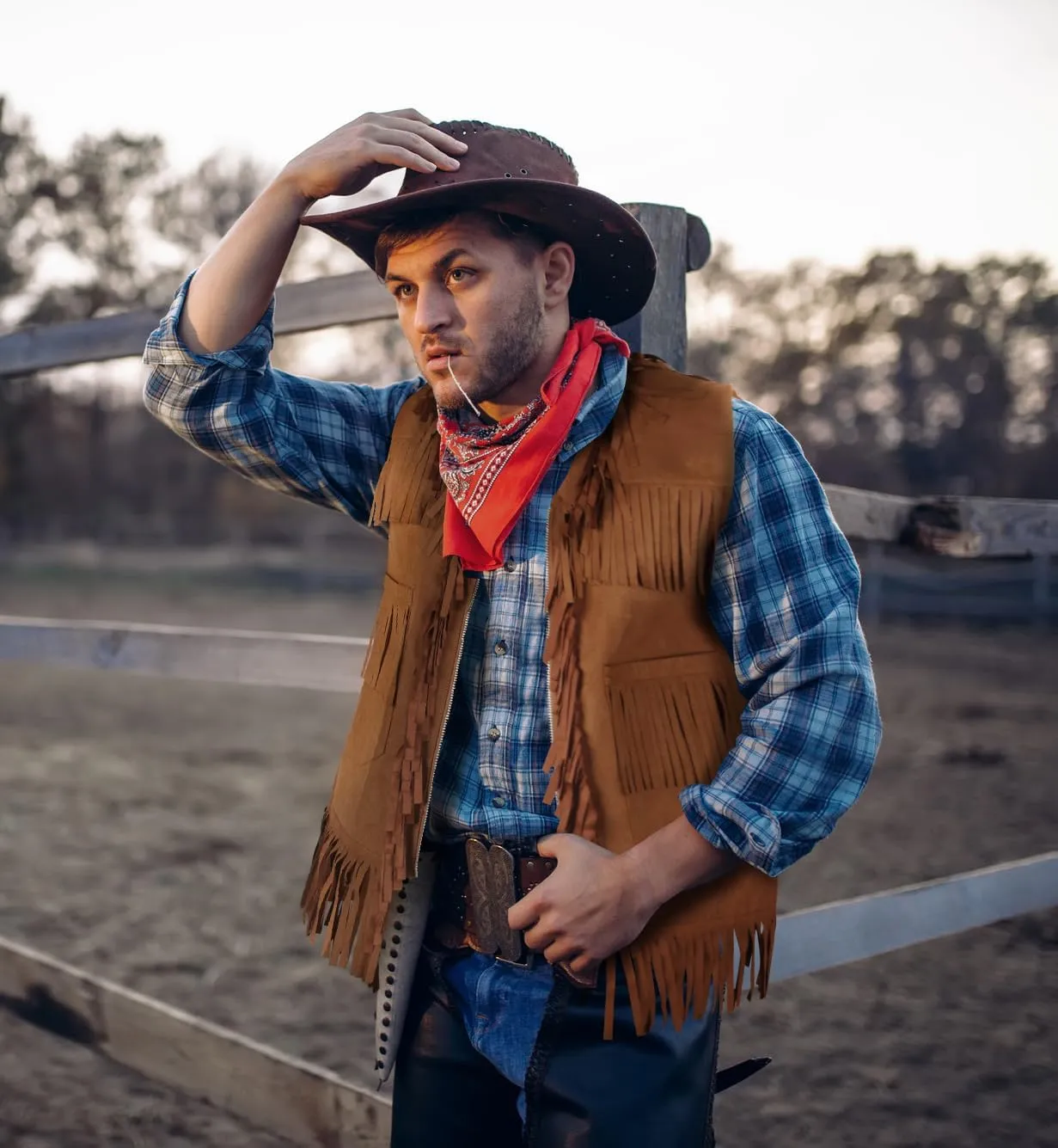 HOMELEX Brown Cowboy Vest for Men - Adult Halloween Leather Western Outfit Costume Accessories
