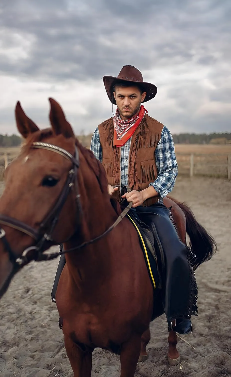 HOMELEX Brown Cowboy Vest for Men - Adult Halloween Leather Western Outfit Costume Accessories