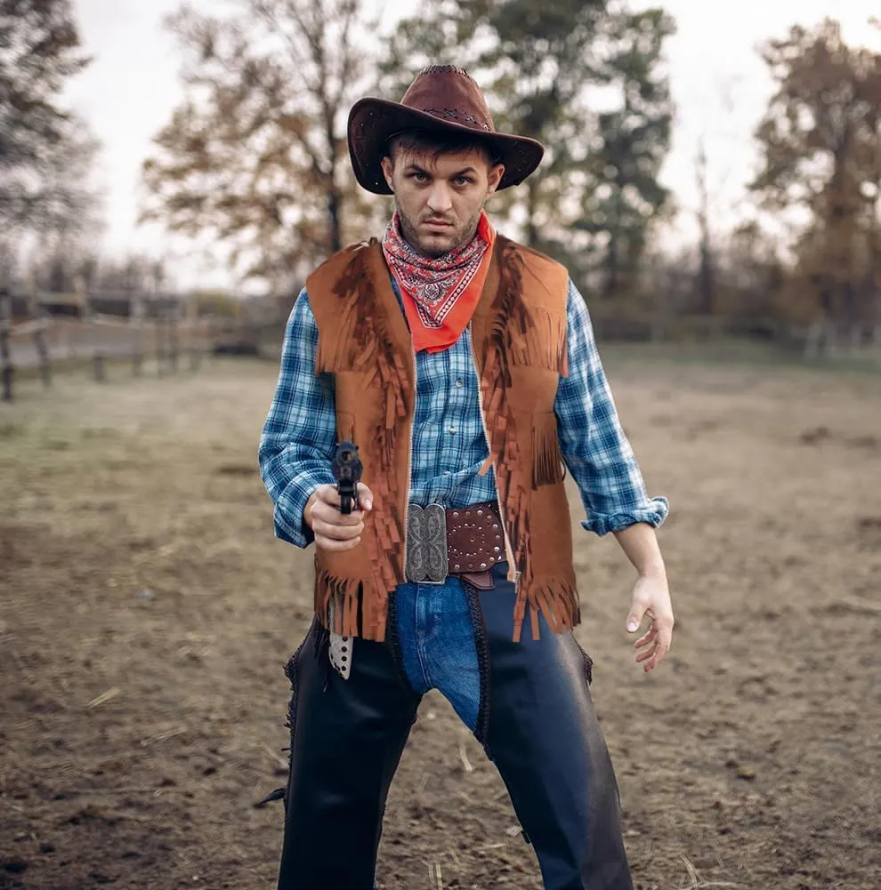 HOMELEX Brown Cowboy Vest for Men - Adult Halloween Leather Western Outfit Costume Accessories