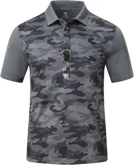 MoFiz Men's Athletic Polo Shirts Lightweight Quick Dry Fit Polo Golf Summer Camo/Stripe T-Shirts for Mens
