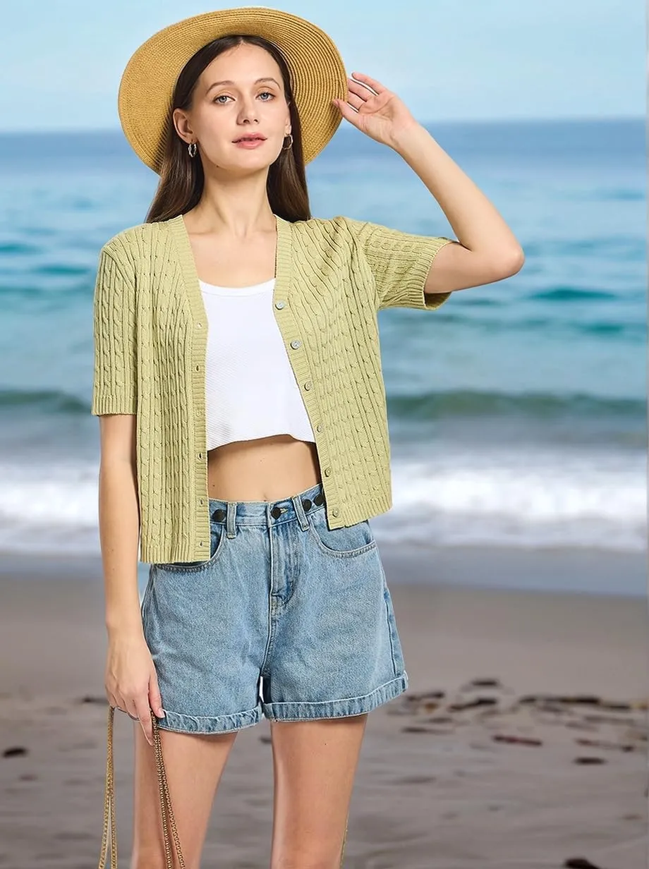 Simple&Opulence Womens Summer Cardigans V Neck Cooling Sweater Lightweight Open Front Button Shrugs Knit Top Jackets