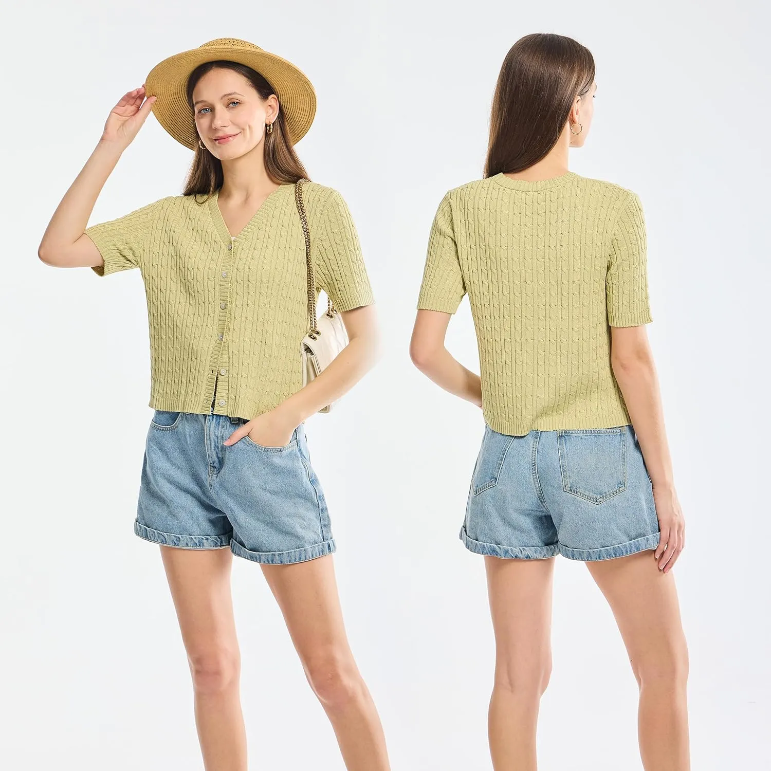 Simple&Opulence Womens Summer Cardigans V Neck Cooling Sweater Lightweight Open Front Button Shrugs Knit Top Jackets