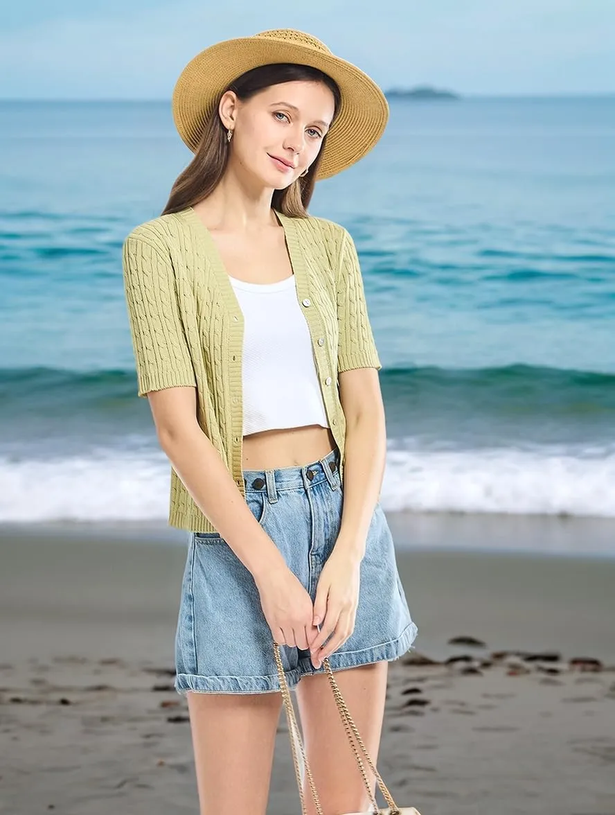 Simple&Opulence Womens Summer Cardigans V Neck Cooling Sweater Lightweight Open Front Button Shrugs Knit Top Jackets