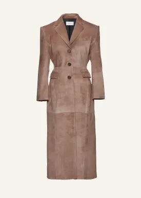 Suede hourglass coat in brown