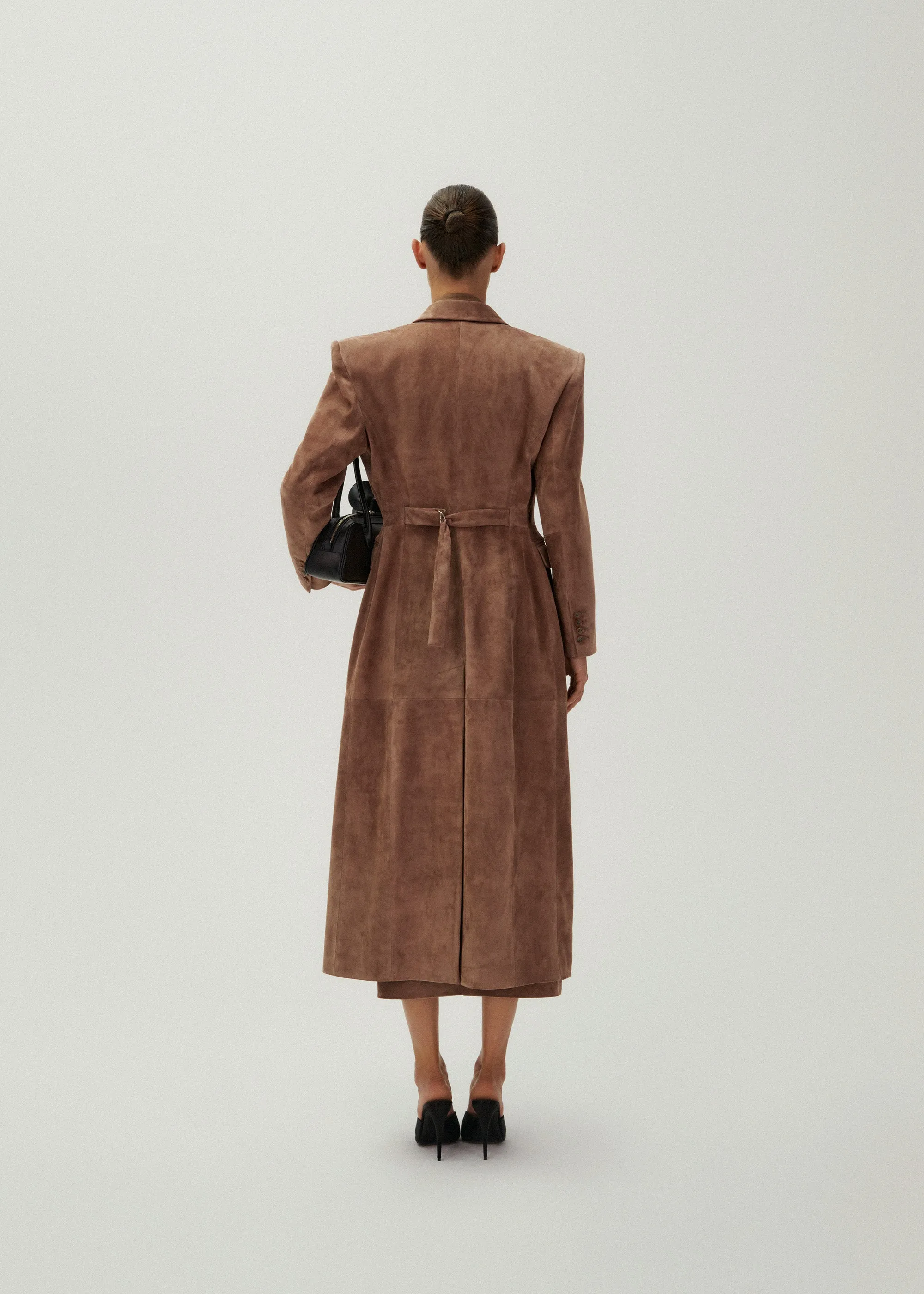 Suede hourglass coat in brown