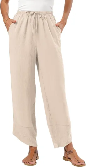 Women's Baggy Wide Leg Palazzo Pants Business Casual High Waisted Flowy Elastic Waist Sandy Shore Pants Pockets