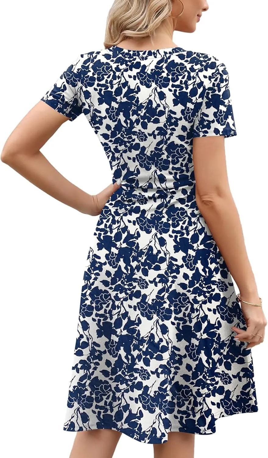 Women's Elegant Vintage Summer Casual Dresses 2025 Floral Print Work Party A-Line Dress with Pockets 262