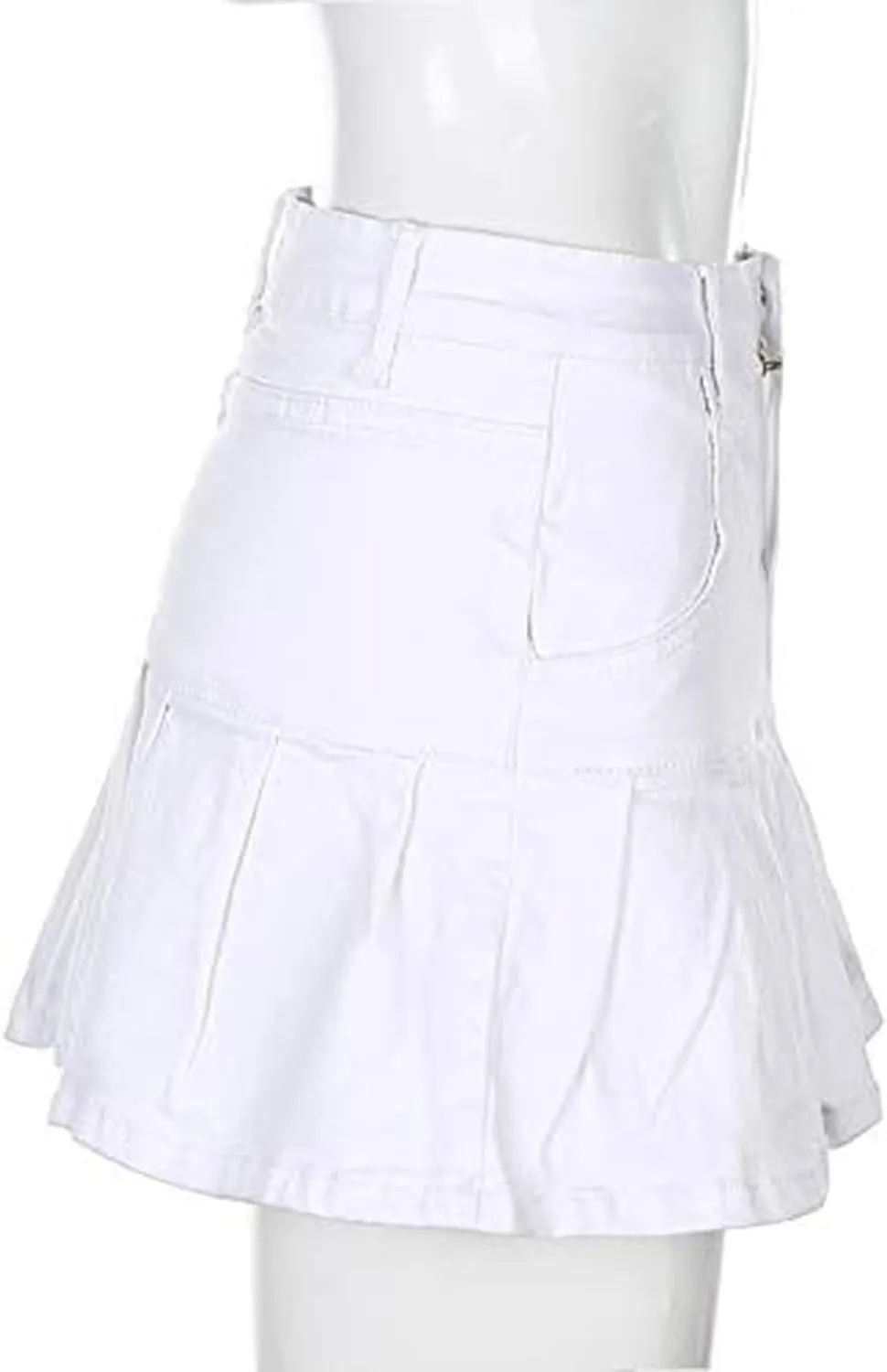 Women's Pleated Ruffle Jean Skirt Casual Girl Y2K A-Line Short Jean Mini Skirts