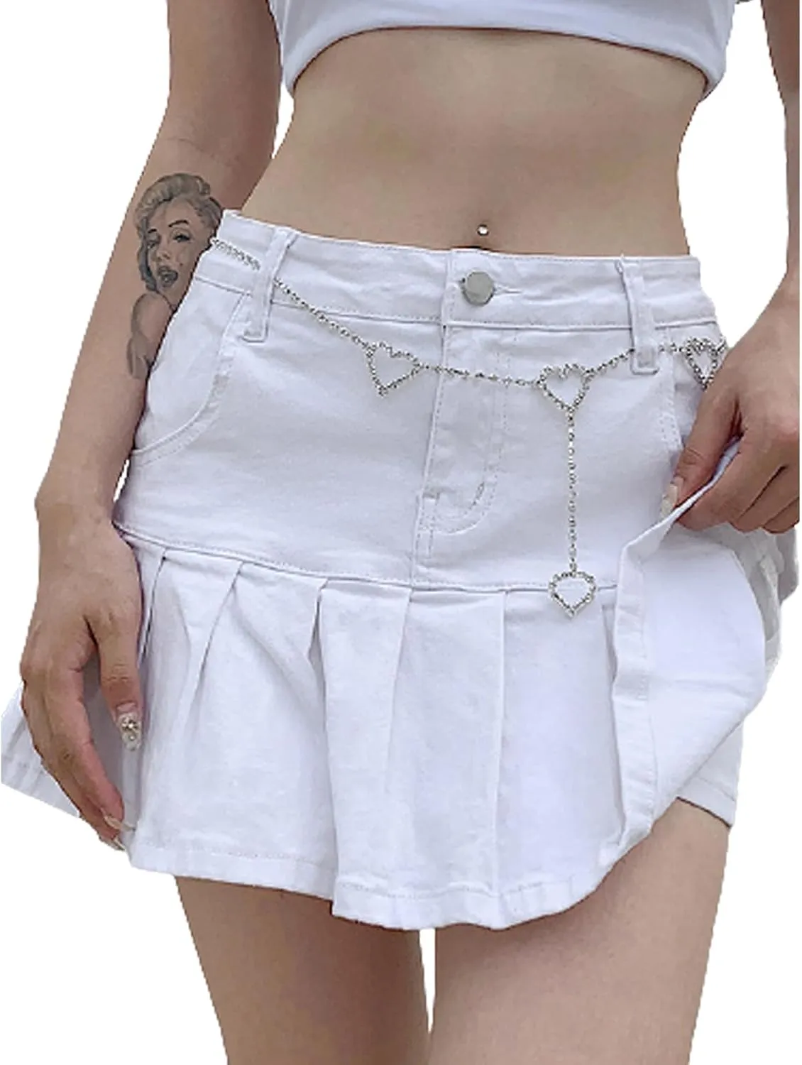 Women's Pleated Ruffle Jean Skirt Casual Girl Y2K A-Line Short Jean Mini Skirts