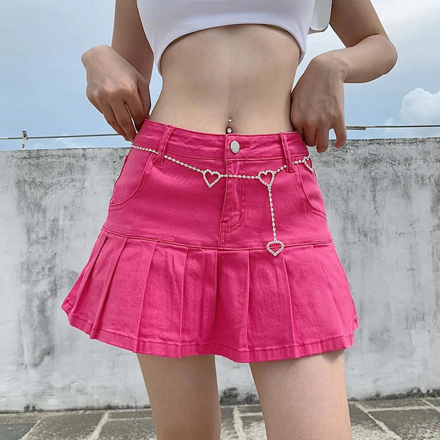 Women's Pleated Ruffle Jean Skirt Casual Girl Y2K A-Line Short Jean Mini Skirts