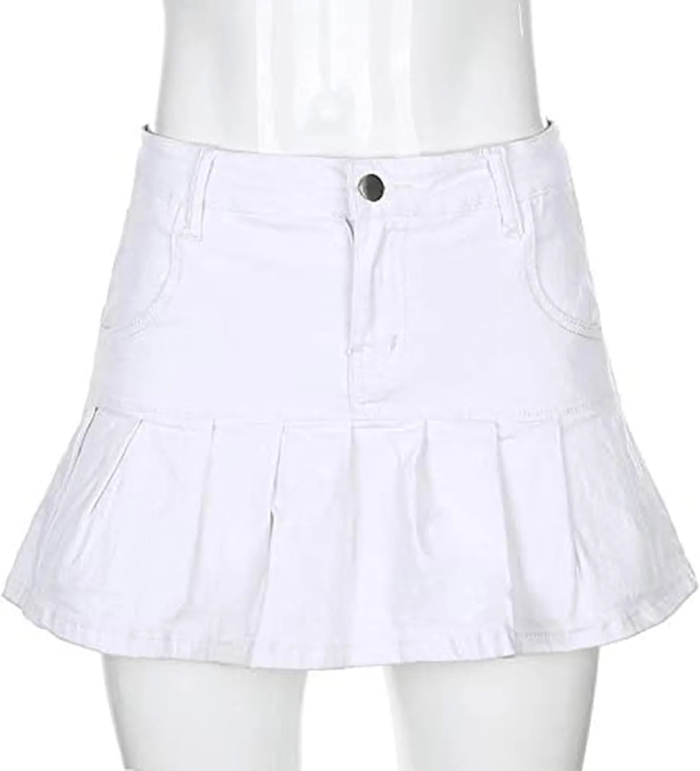 Women's Pleated Ruffle Jean Skirt Casual Girl Y2K A-Line Short Jean Mini Skirts