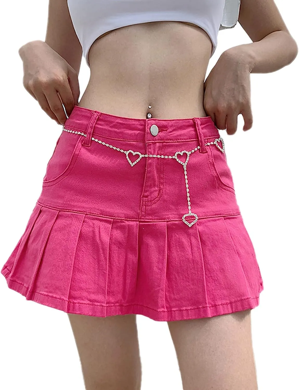 Women's Pleated Ruffle Jean Skirt Casual Girl Y2K A-Line Short Jean Mini Skirts