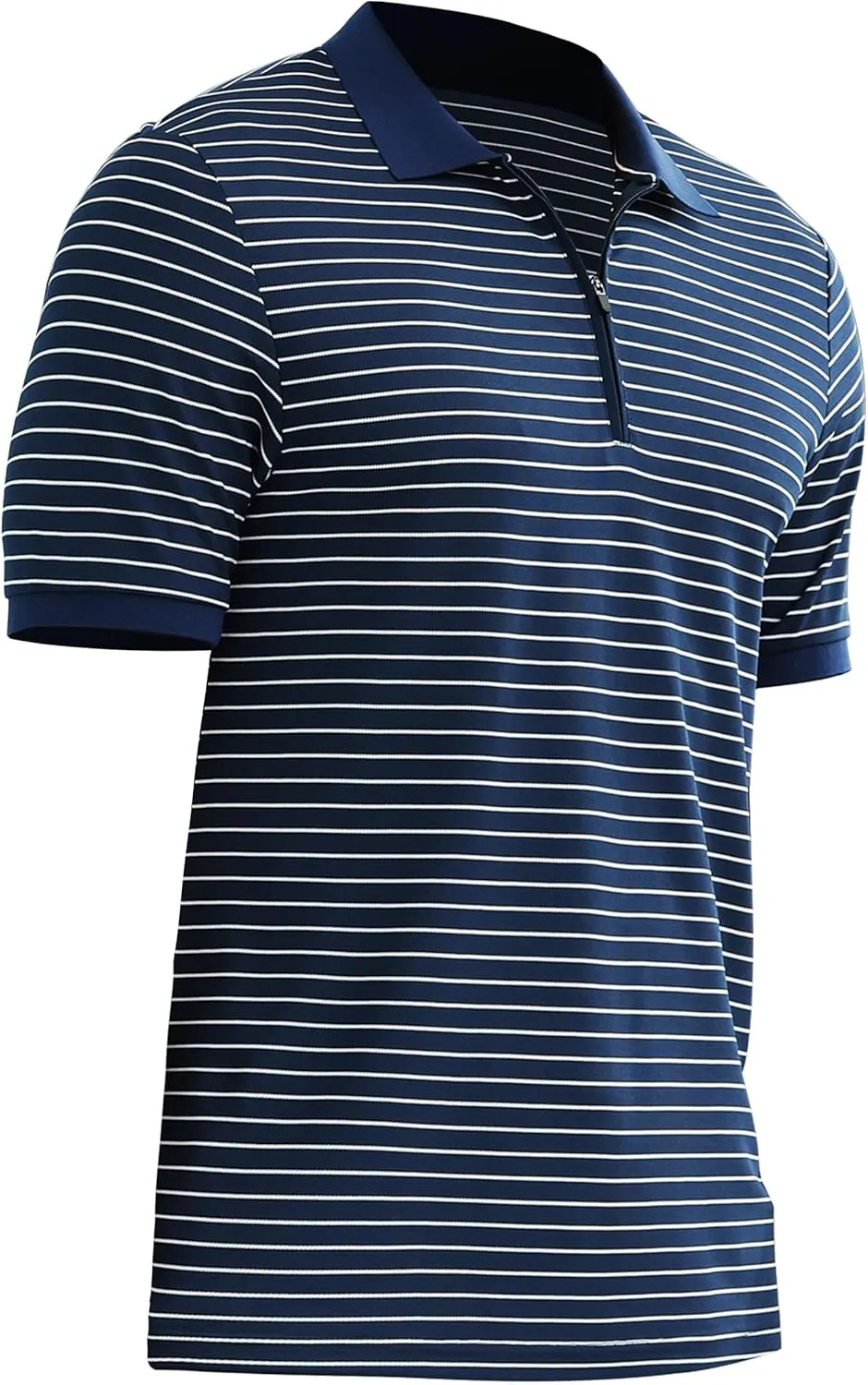 ZTN Men's Polo Shirts Short Sleeve Dry Fit Performance Moisture Wicking Zipper Golf Polo Shirts Striped Daily Casual T-Shirt
