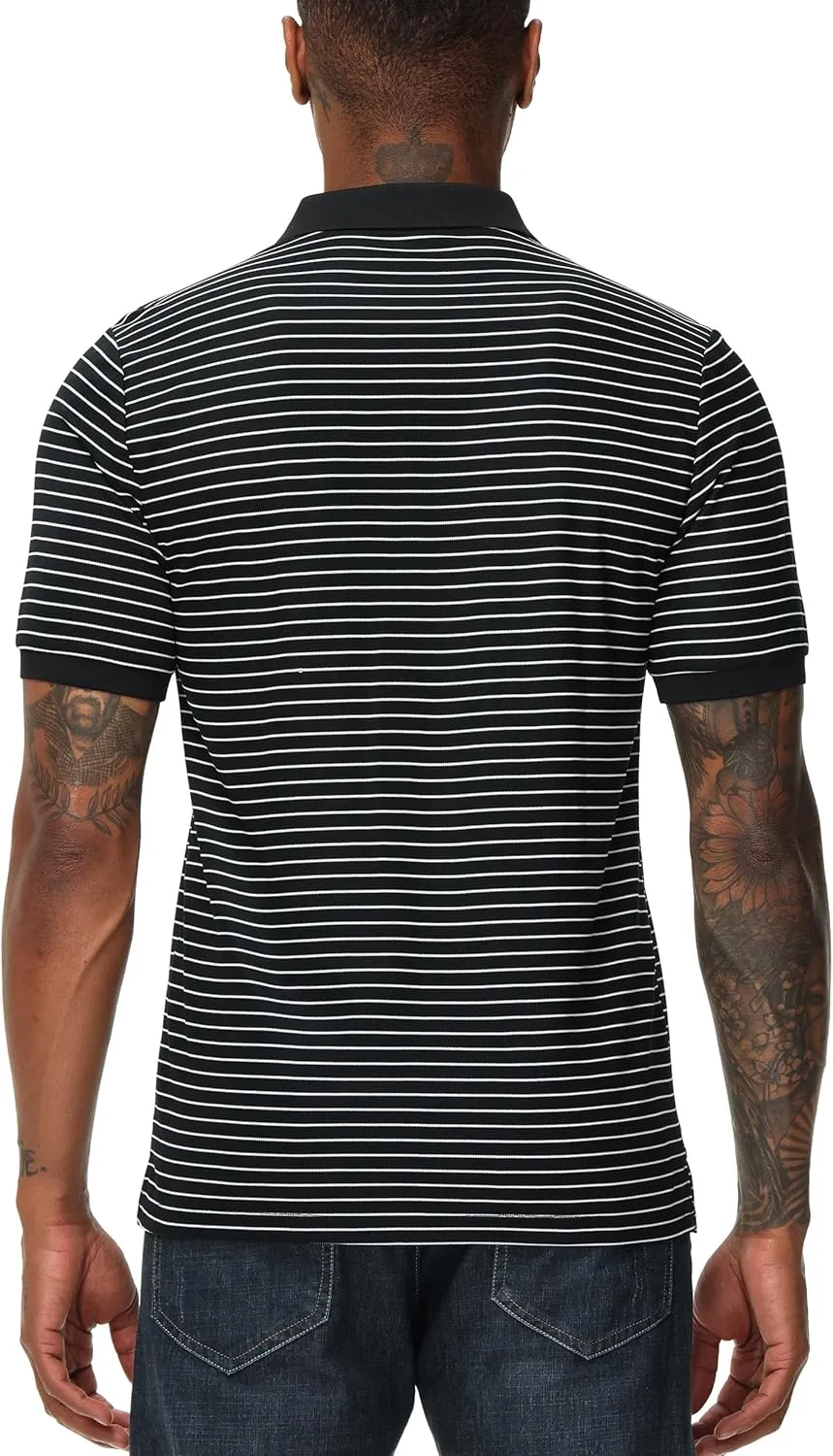 ZTN Men's Polo Shirts Short Sleeve Dry Fit Performance Moisture Wicking Zipper Golf Polo Shirts Striped Daily Casual T-Shirt
