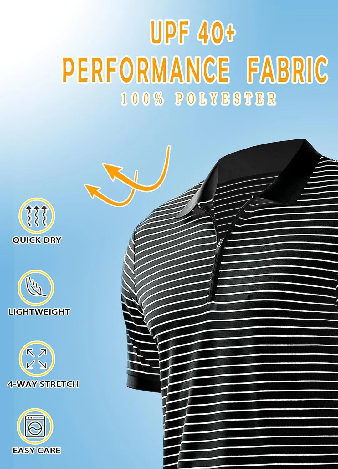 ZTN Men's Polo Shirts Short Sleeve Dry Fit Performance Moisture Wicking Zipper Golf Polo Shirts Striped Daily Casual T-Shirt